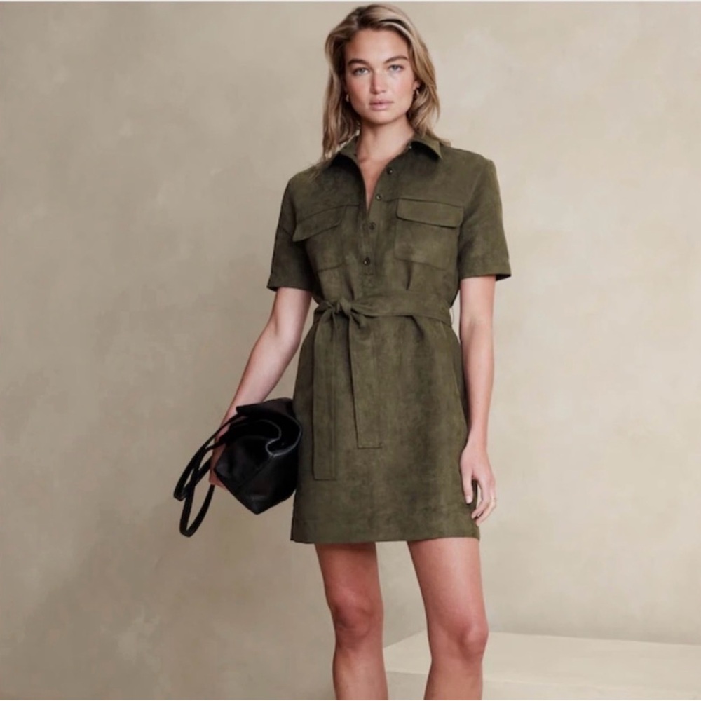 Banana Republic Factory Vegan Suede Mini Shirtdress olive green